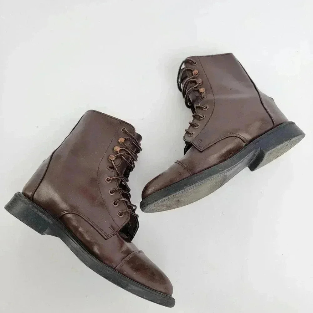 Vintage 90s Brown Leather Capped Toe Cottage Boots - 6 - Picture 9 of 11